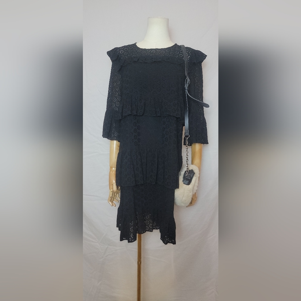 Madewell Eyelet Waterlily Ruffle Dress Black, Size 4